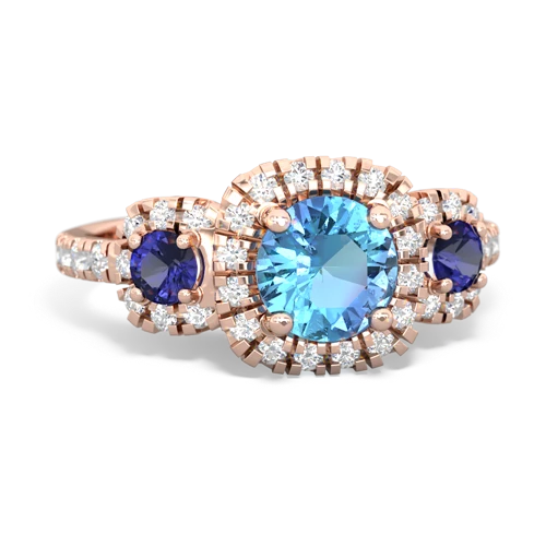 blue topaz-lab sapphire three stone regal ring