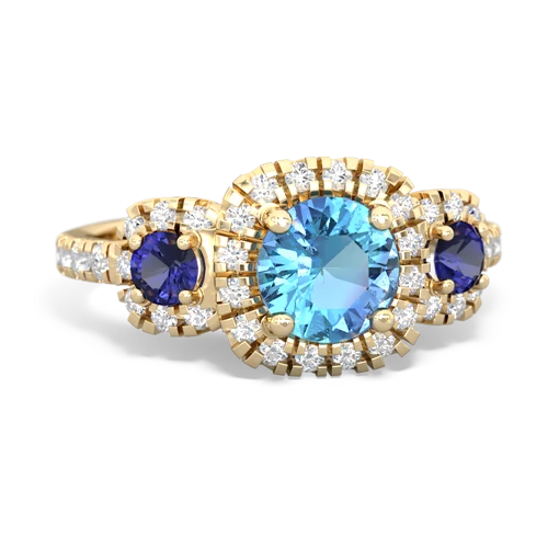 blue topaz-lab sapphire three stone regal ring