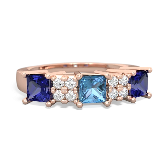 Blue Topaz Genuine Swiss Blue Topaz with Lab Created Sapphire and Genuine Amethyst Three Stone ring Ring
