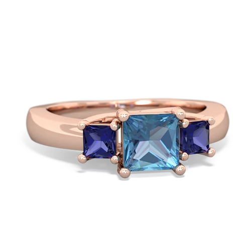 Blue Topaz Genuine Swiss Blue Topaz with Lab Created Sapphire and Genuine Amethyst Three Stone Trellis ring Ring