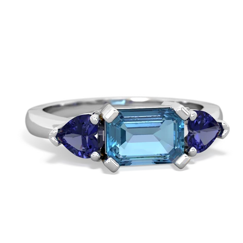 Blue Topaz Genuine Swiss Blue Topaz with Lab Created Sapphire and Genuine Amethyst Three Stone ring Ring
