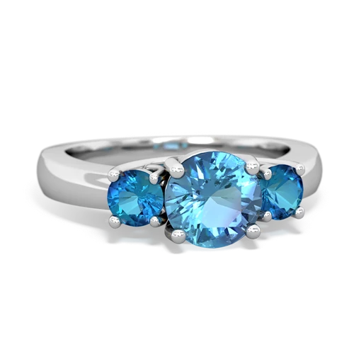 Blue Topaz Genuine Swiss Blue Topaz with Genuine London Blue Topaz and Genuine Fire Opal Three Stone Trellis ring Ring