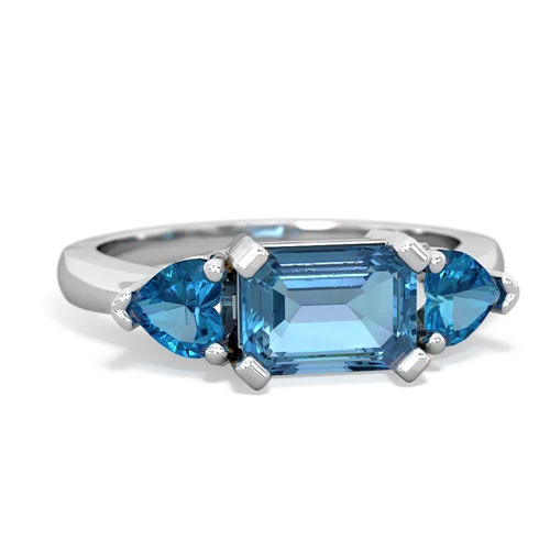 Blue Topaz Genuine Swiss Blue Topaz with Genuine London Blue Topaz and Genuine Fire Opal Three Stone ring Ring