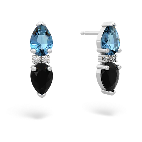 blue topaz-onyx bowtie earrings
