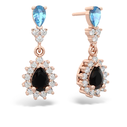 blue topaz-onyx dangle earrings