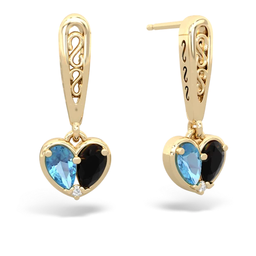 blue topaz-onyx filligree earrings