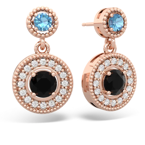 blue topaz-onyx halo earrings
