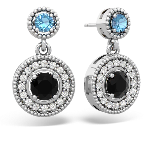 blue topaz-onyx halo earrings