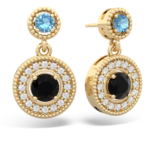 blue topaz-onyx halo earrings