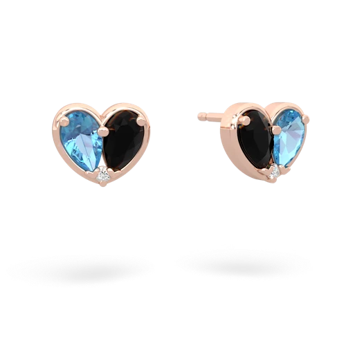 blue topaz-onyx one heart earrings