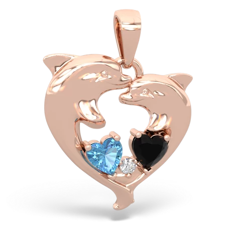 blue topaz-onyx dolphins pendant