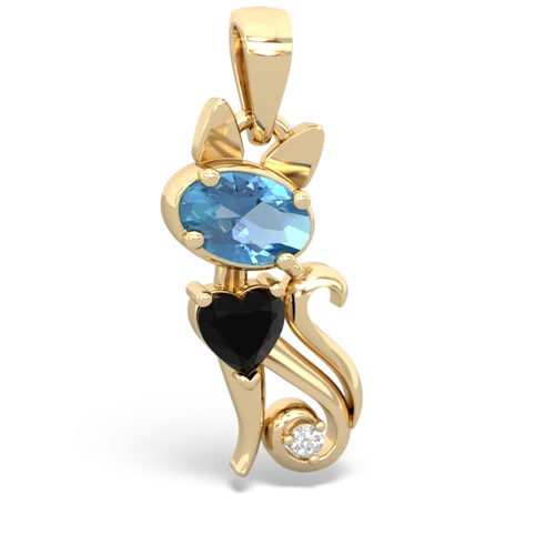 blue topaz-onyx kitten pendant