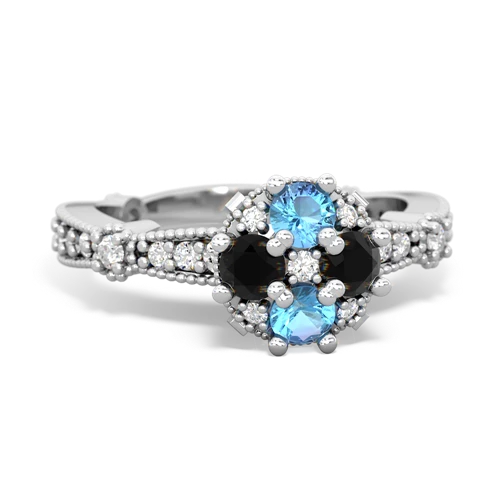 blue topaz-onyx art deco engagement ring