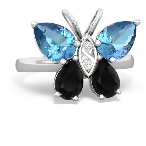 blue topaz-onyx butterfly ring