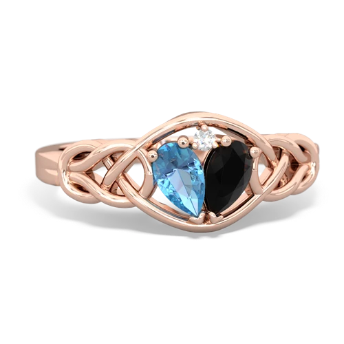 blue topaz-onyx celtic knot ring