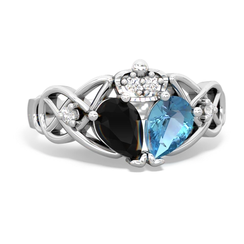 blue topaz-onyx claddagh ring