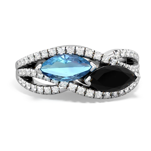 blue topaz-onyx double heart ring