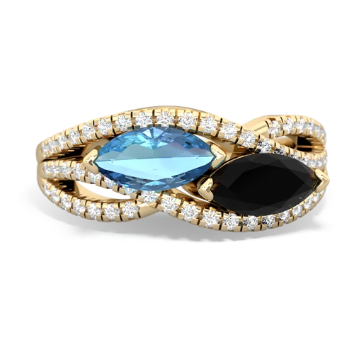 blue topaz-onyx double heart ring