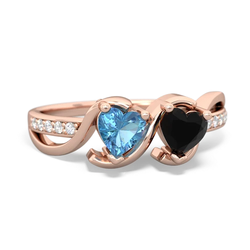blue topaz-onyx double heart ring