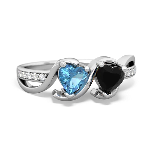 blue topaz-onyx double heart ring