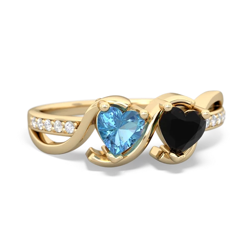 blue topaz-onyx double heart ring