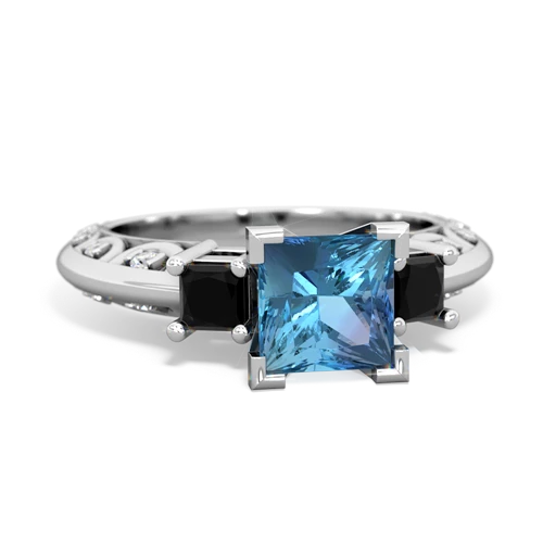 Blue Topaz Genuine Swiss Blue Topaz with Genuine Black Onyx and Genuine Black Onyx Art Deco ring Ring