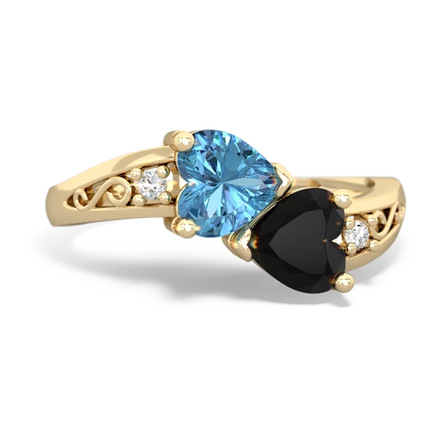 blue topaz-onyx filligree ring