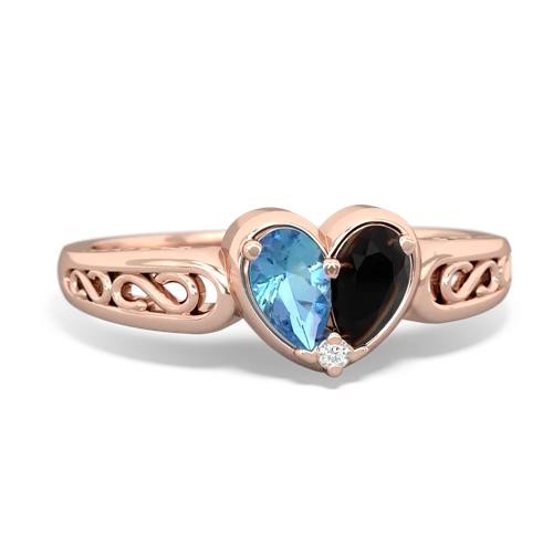 blue topaz-onyx filligree ring