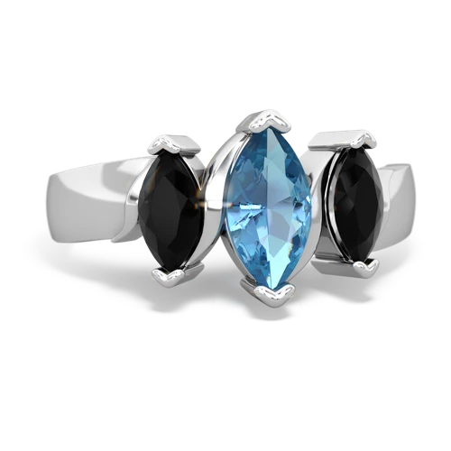 Blue Topaz Genuine Swiss Blue Topaz with Genuine Black Onyx and Genuine Black Onyx Three Peeks ring Ring