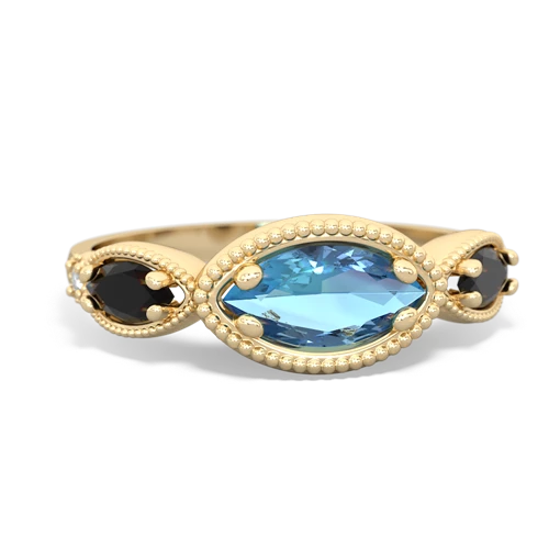 Blue Topaz Genuine Swiss Blue Topaz with Genuine Black Onyx and Genuine Black Onyx Antique Style Keepsake ring Ring