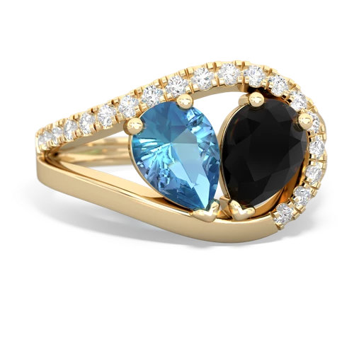 blue topaz-onyx pave heart ring