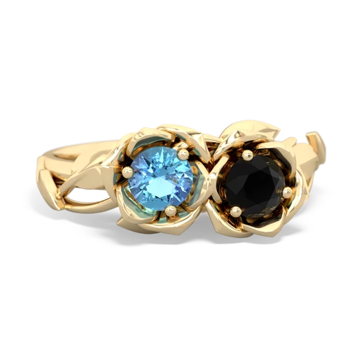 blue topaz-onyx roses ring