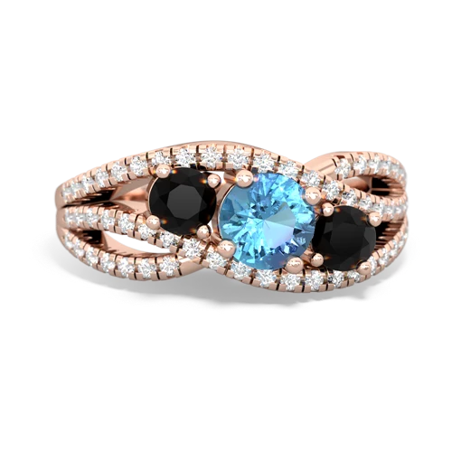 blue topaz-onyx three stone pave ring