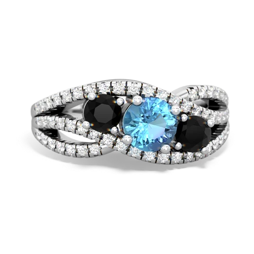 blue topaz-onyx three stone pave ring