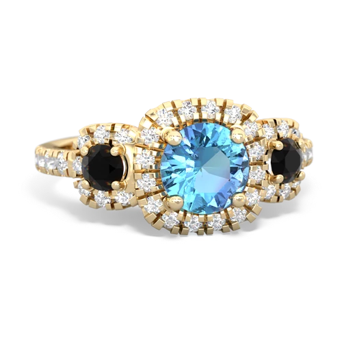 blue topaz-onyx three stone regal ring