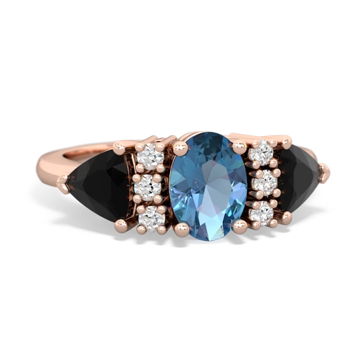Blue Topaz Genuine Swiss Blue Topaz with Genuine Black Onyx and Genuine Black Onyx Antique Style Three Stone ring Ring