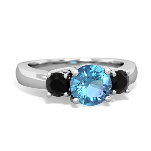 Blue Topaz Genuine Swiss Blue Topaz with Genuine Black Onyx and Genuine Black Onyx Three Stone Trellis ring Ring