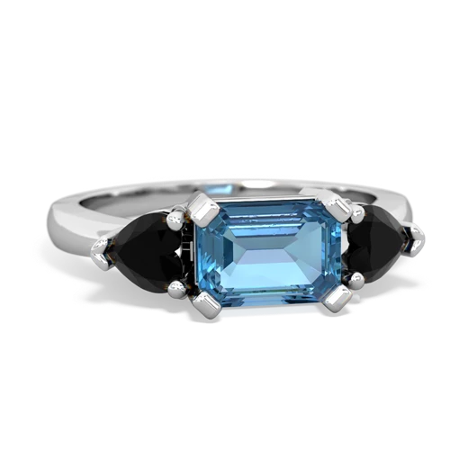 Blue Topaz Genuine Swiss Blue Topaz with Genuine Black Onyx and Genuine Black Onyx Three Stone ring Ring