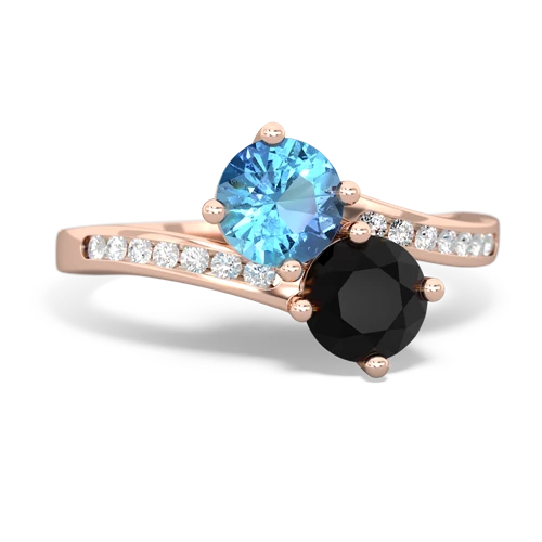 blue topaz-onyx two stone channel ring