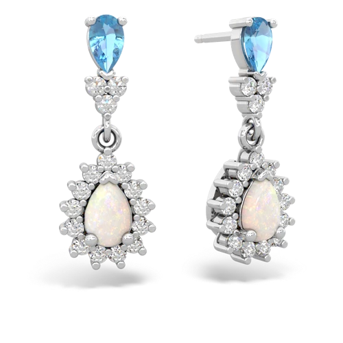 Blue Topaz Genuine Swiss Blue Topaz with Genuine Opal Halo Pear Dangle earrings Earrings