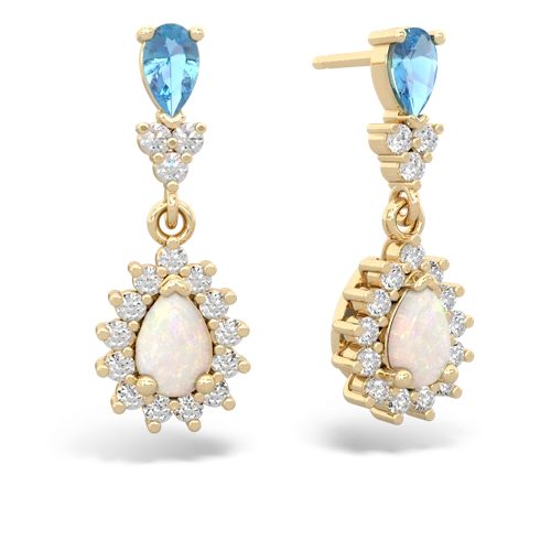 Blue Topaz Genuine Swiss Blue Topaz with Genuine Opal Halo Pear Dangle earrings Earrings