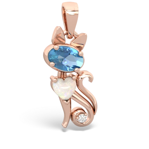 blue topaz-opal kitten pendant