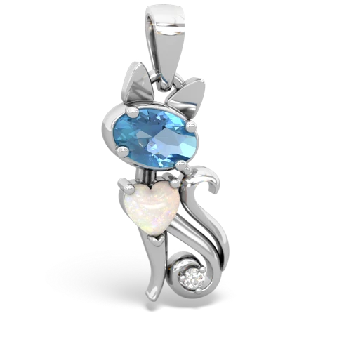 Blue Topaz Genuine Swiss Blue Topaz with Genuine Opal Kitten pendant Pendant