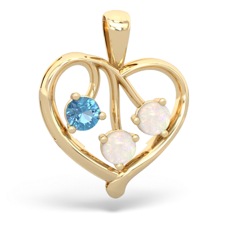 Blue Topaz Genuine Swiss Blue Topaz with Genuine Opal and Lab Created Sapphire Glowing Heart pendant Pendant
