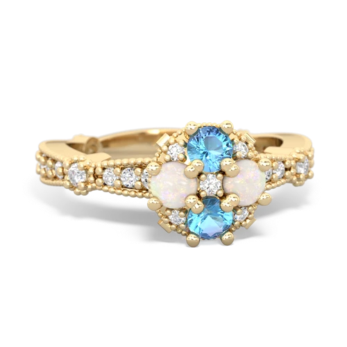 Blue Topaz Genuine Swiss Blue Topaz with Genuine Opal Milgrain Antique Style ring Ring