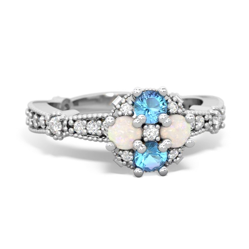 blue topaz-opal art deco engagement ring