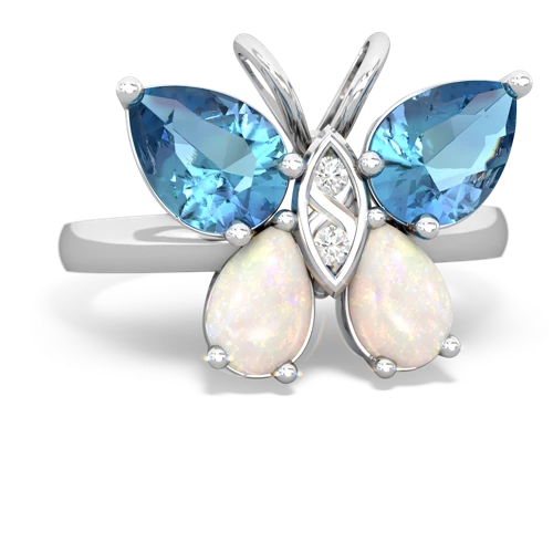 blue topaz-opal butterfly ring