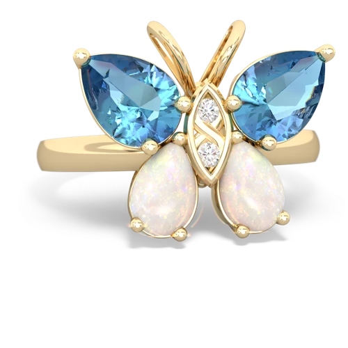 blue topaz-opal butterfly ring