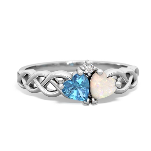Blue Topaz Genuine Swiss Blue Topaz with Genuine Opal Heart to Heart Braid ring Ring