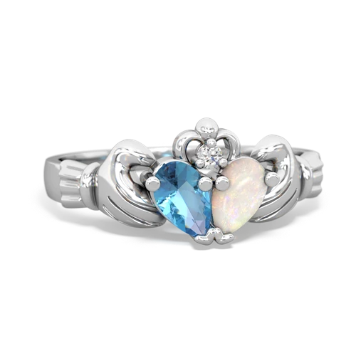 Blue Topaz Genuine Swiss Blue Topaz with Genuine Opal Claddagh ring Ring